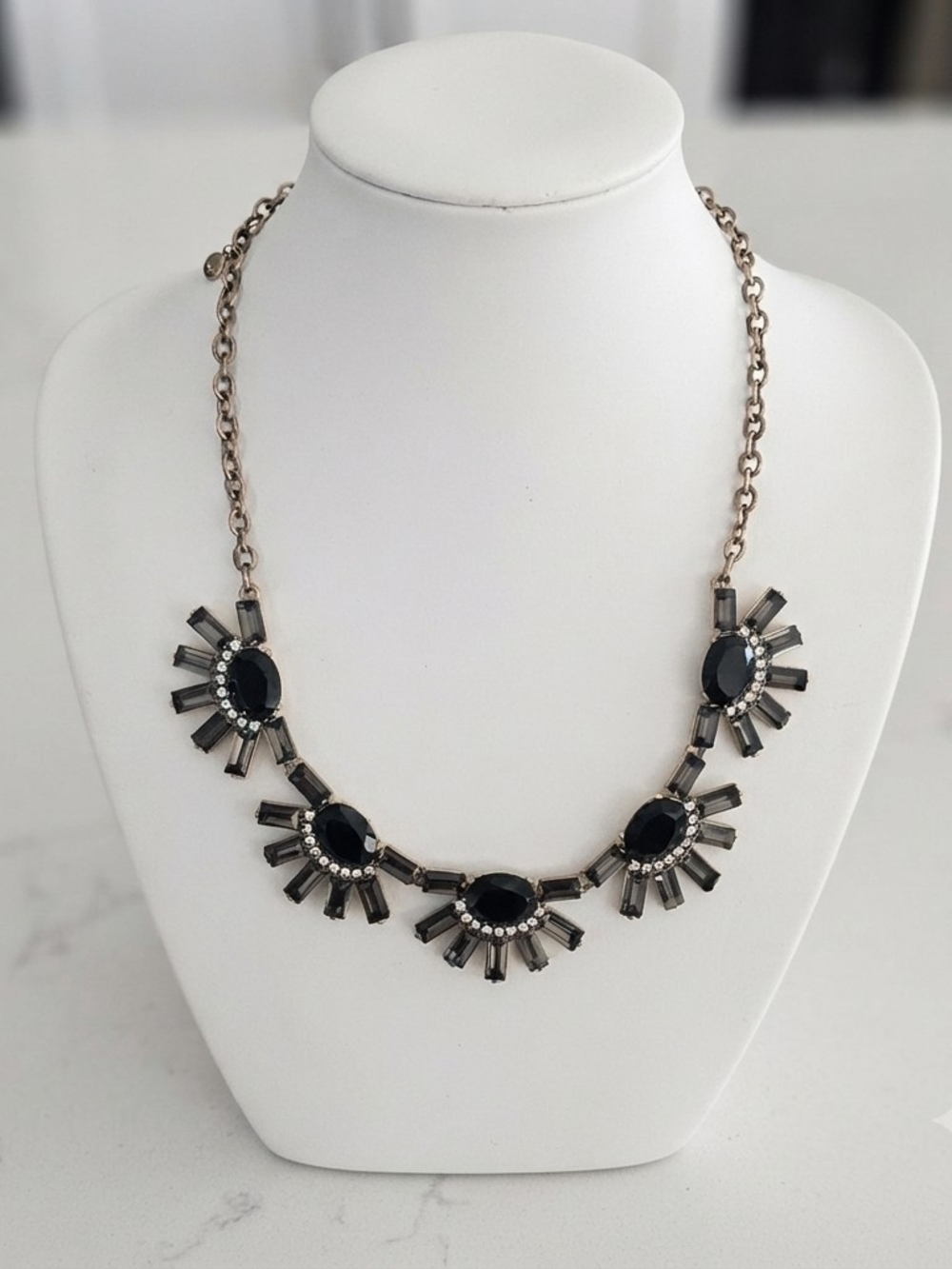 J. Crew Black Crystal Sunburst Necklace